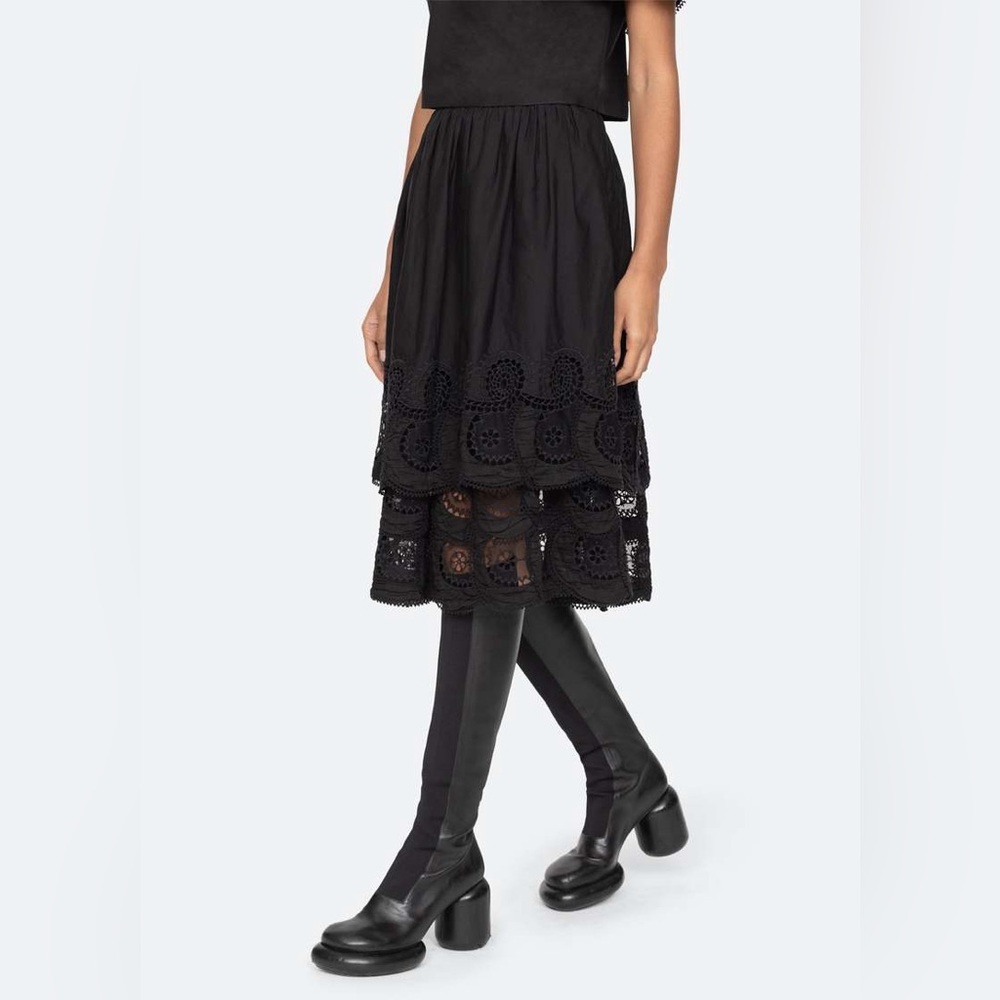 NWT $425 Sea Drea Embroidery Tiered Skirt - Picture 4 of 8